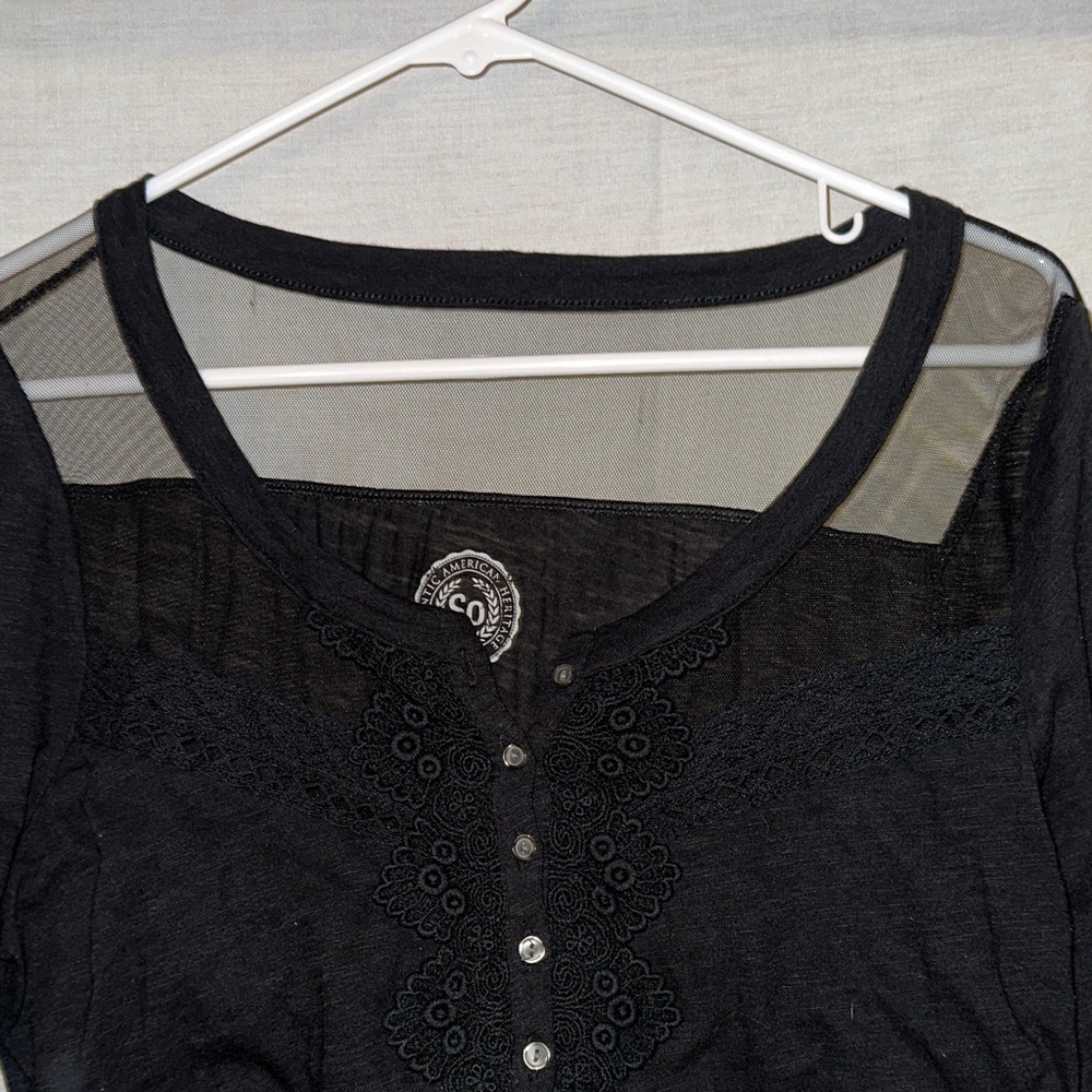 SO Black Mesh Detail Long Sleeve Top